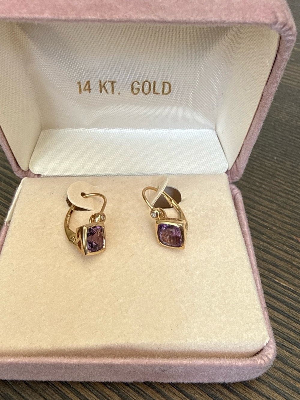 14K Gold Purple Amethyst Drop Earrings